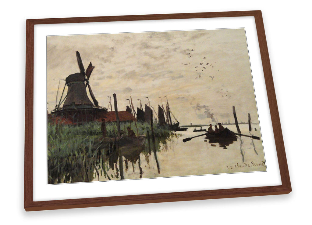 Claude Monet Windmill and Boats Framed