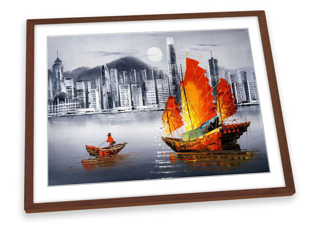 Hong Kong Boat City Repro Framed