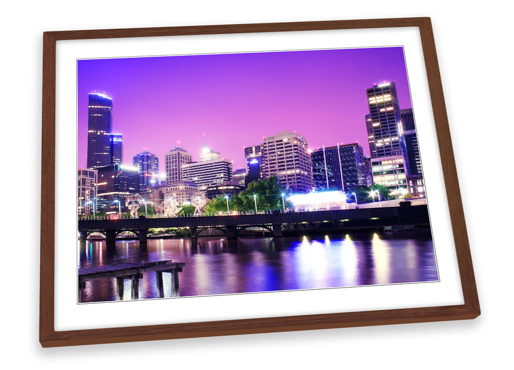 Melbourne Australia Sunset Skyline Framed