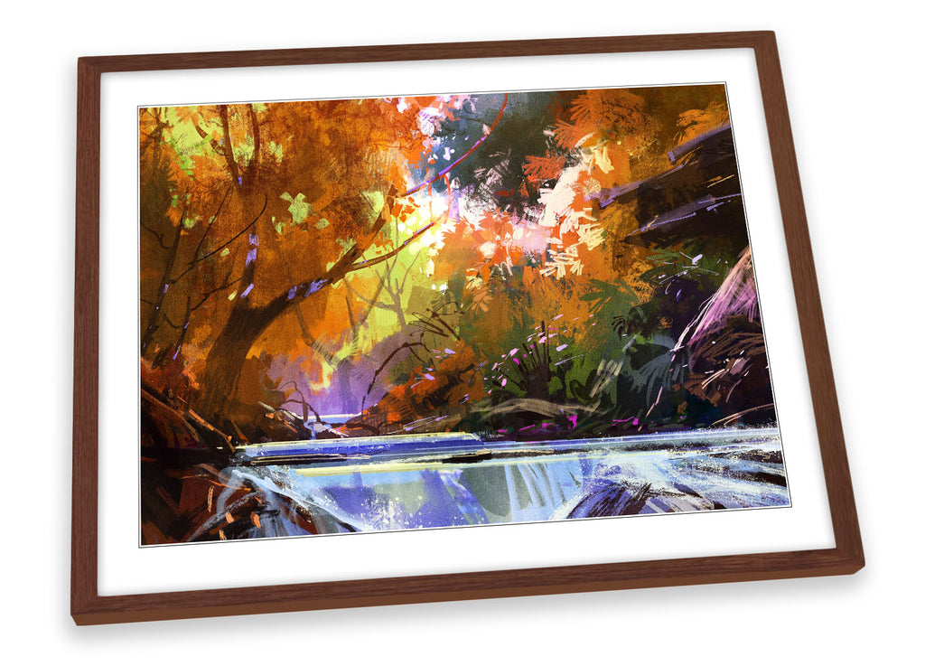 Waterfall River Landscape Autumn Framed