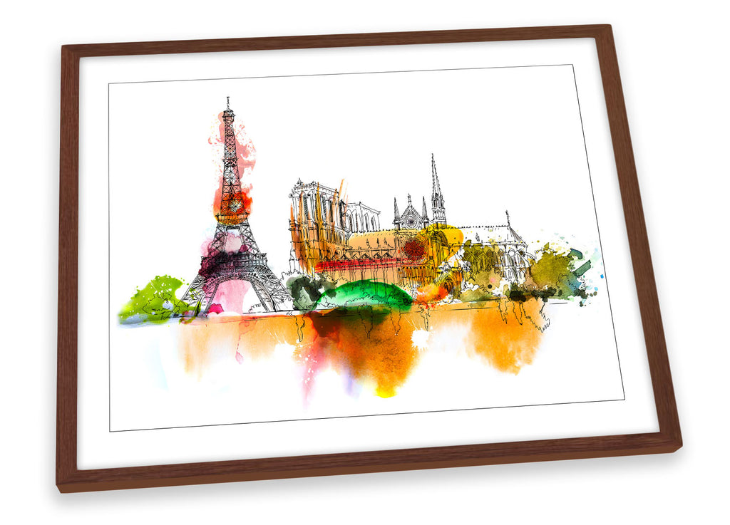 Notre Dame Paris Eiffel Tower Multi-Coloured Framed