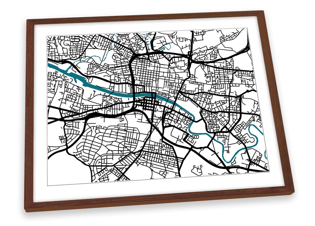 Glasgow Map City Minimalistic Modern Framed