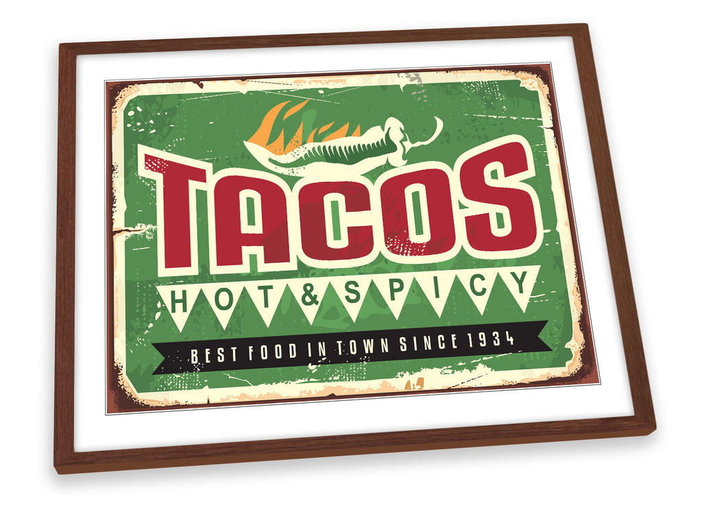 Tacos Retro Kitchen Green Framed