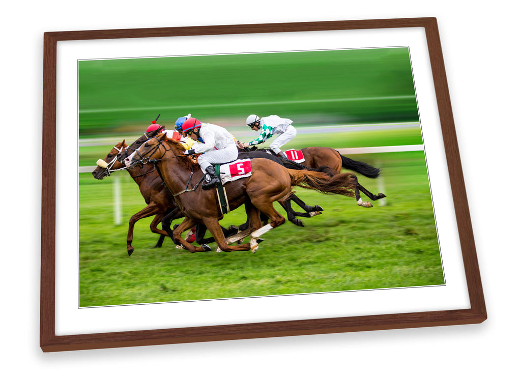 Horse Racing Jockeys Green Framed