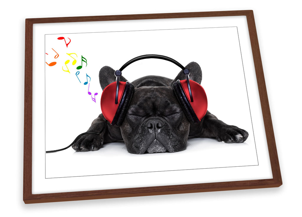 French Bulldog Headphones White Framed