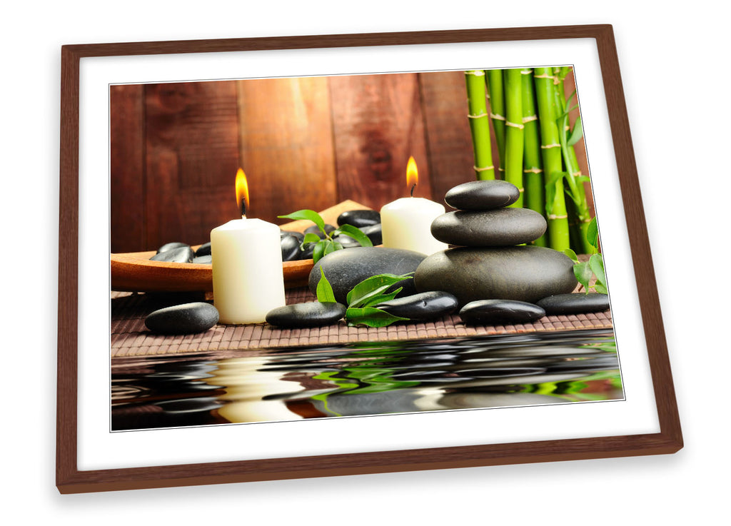 Candles Zen Stones Spa Bamboo Framed