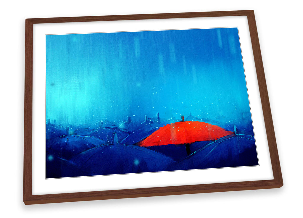 Red Umbrella Blue Rain Framed