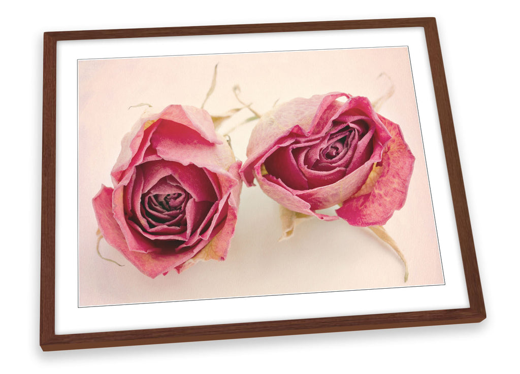 Vintage Pair of Rose Flowers Floral Framed
