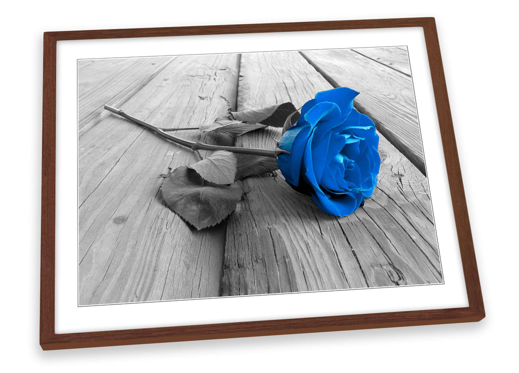 Rose Flower Floral Floorboard Blue Framed