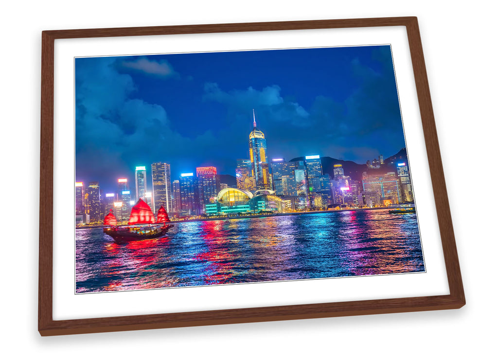 Victoria Harbour Hong Kong Blue Framed
