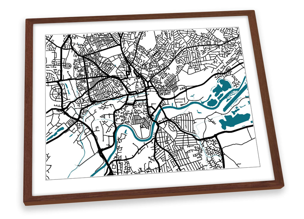 Nottingham City Map Minimalistic Modern Framed