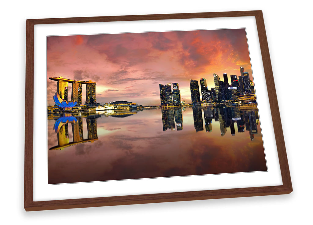Singapore Skyline City Sunset Framed