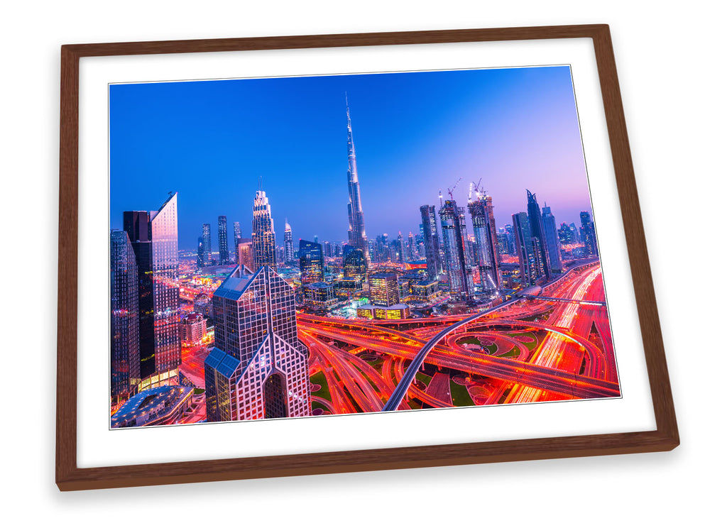 Dubai Skyline Traffic City Blue Framed