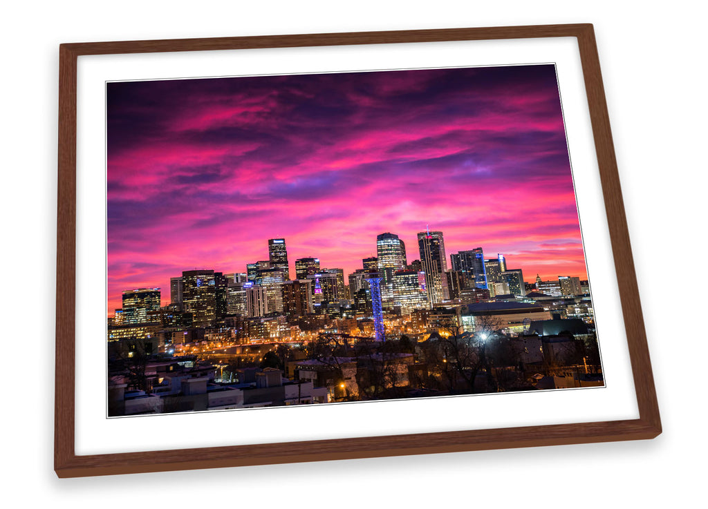 Denver City Skyline Colorado Pink Framed