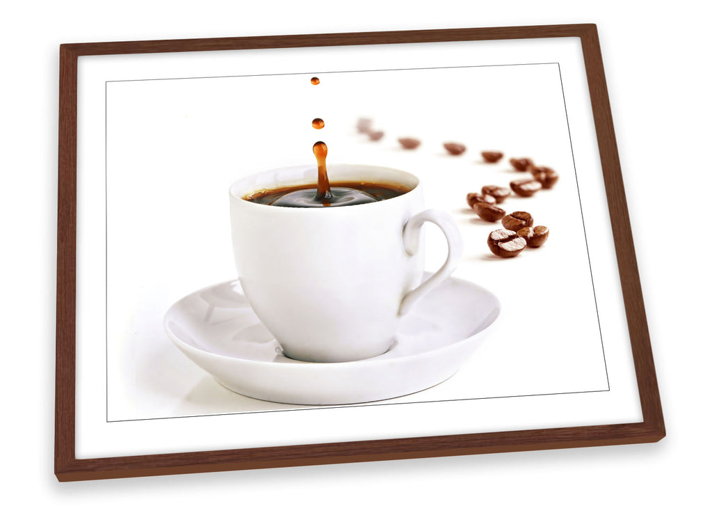 Coffee Brown White Cup Kitchen Framed