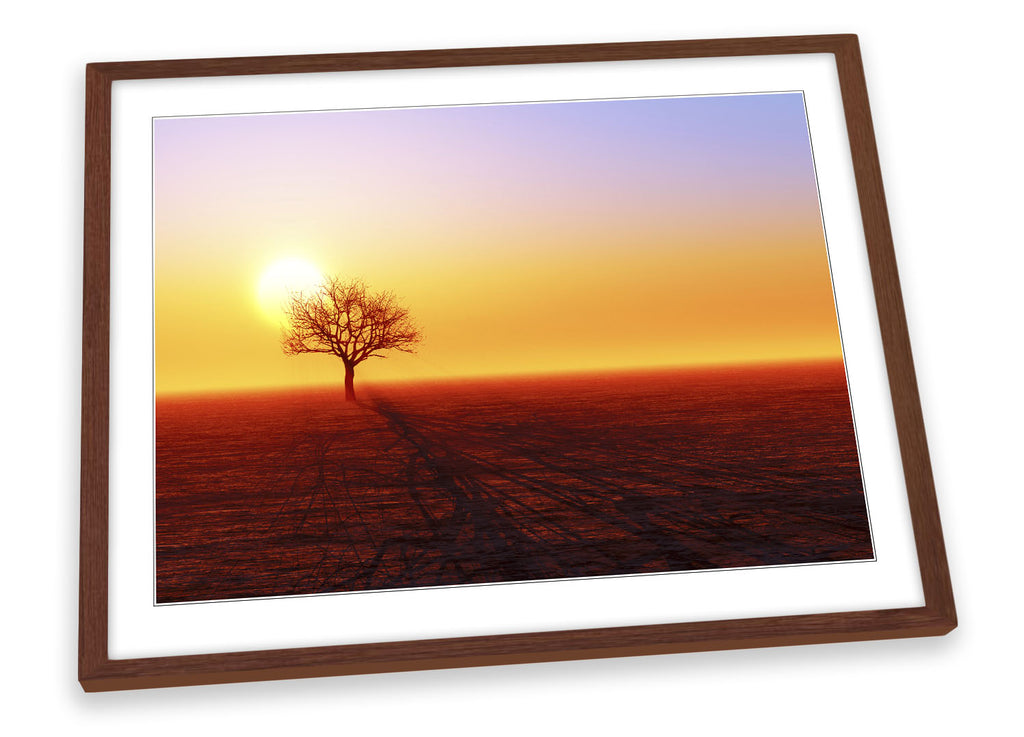 Tree Silhouette Sunset Landscape Framed