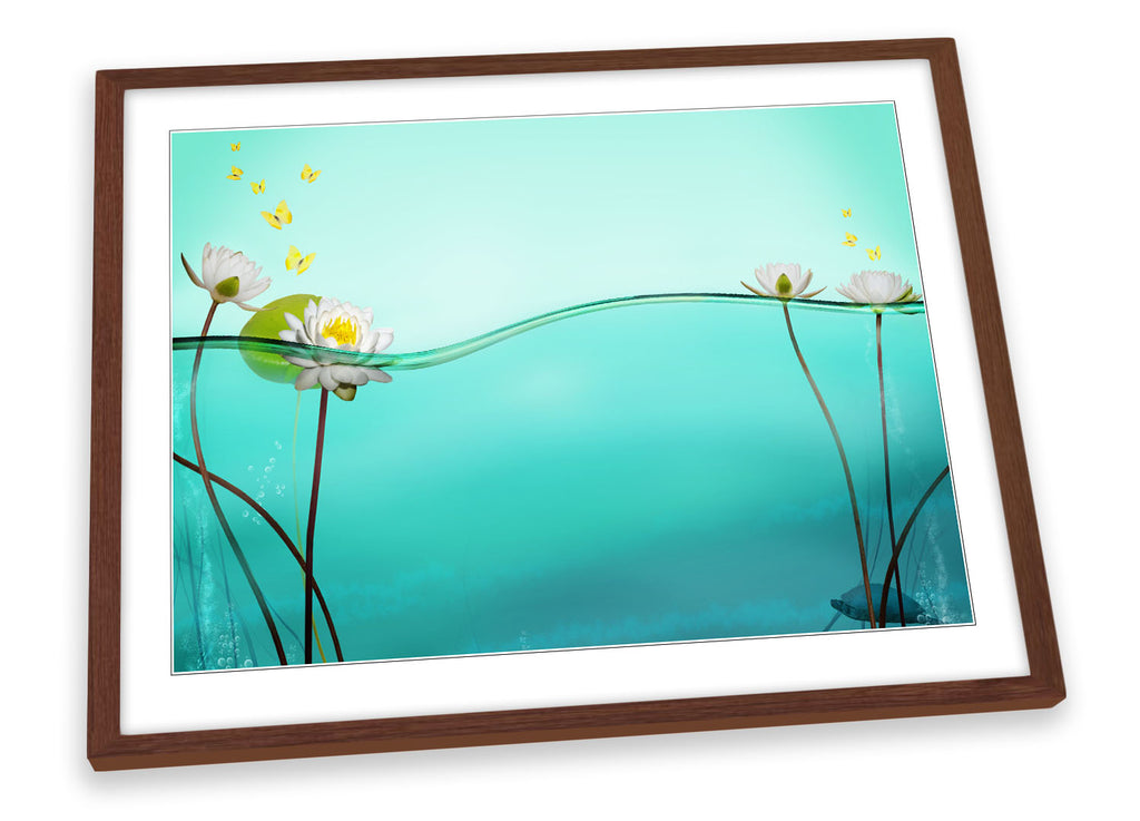 Water Lily Floral Blue Framed