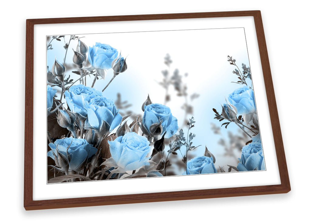 Blue Roses Flowers Floral Framed
