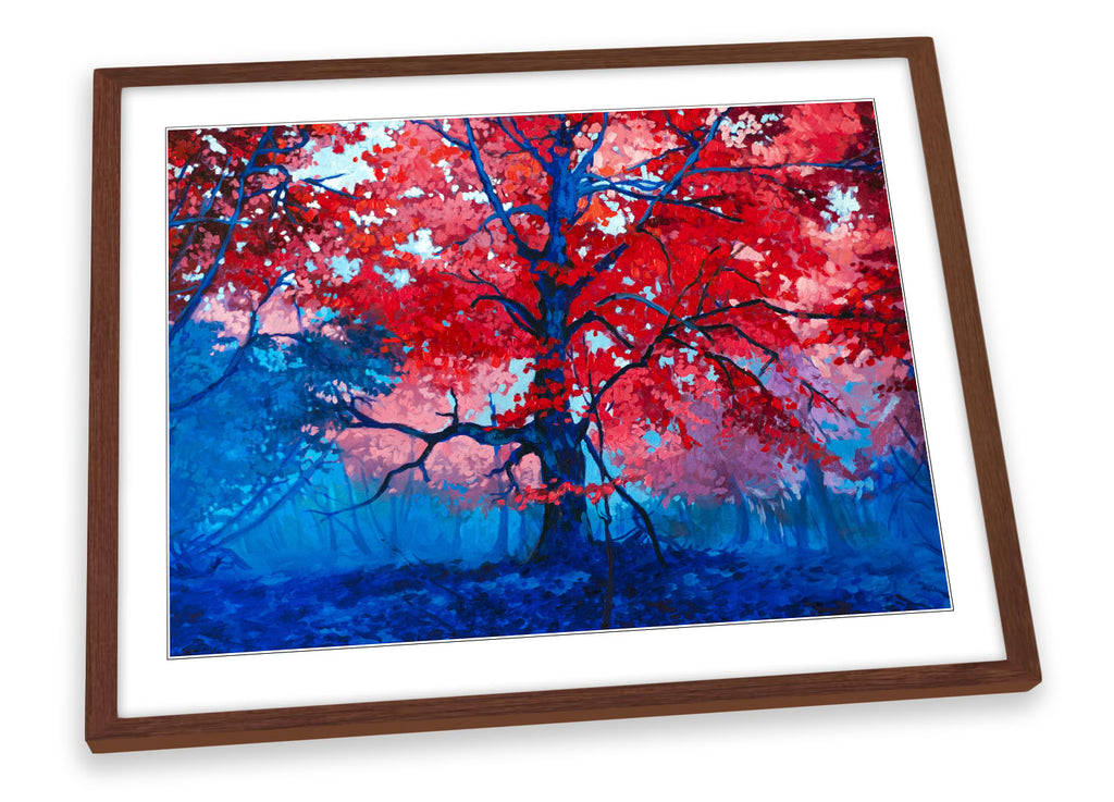 Red Tree Autumn Blue Framed