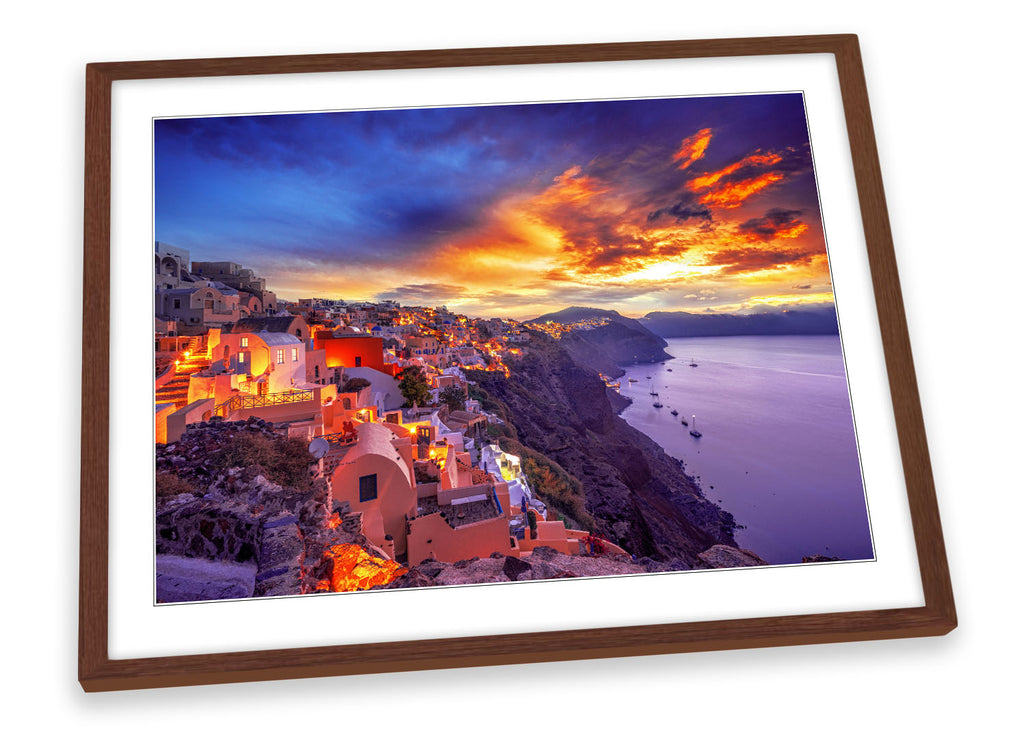 Greek Island Santorini Sunset Orange Framed