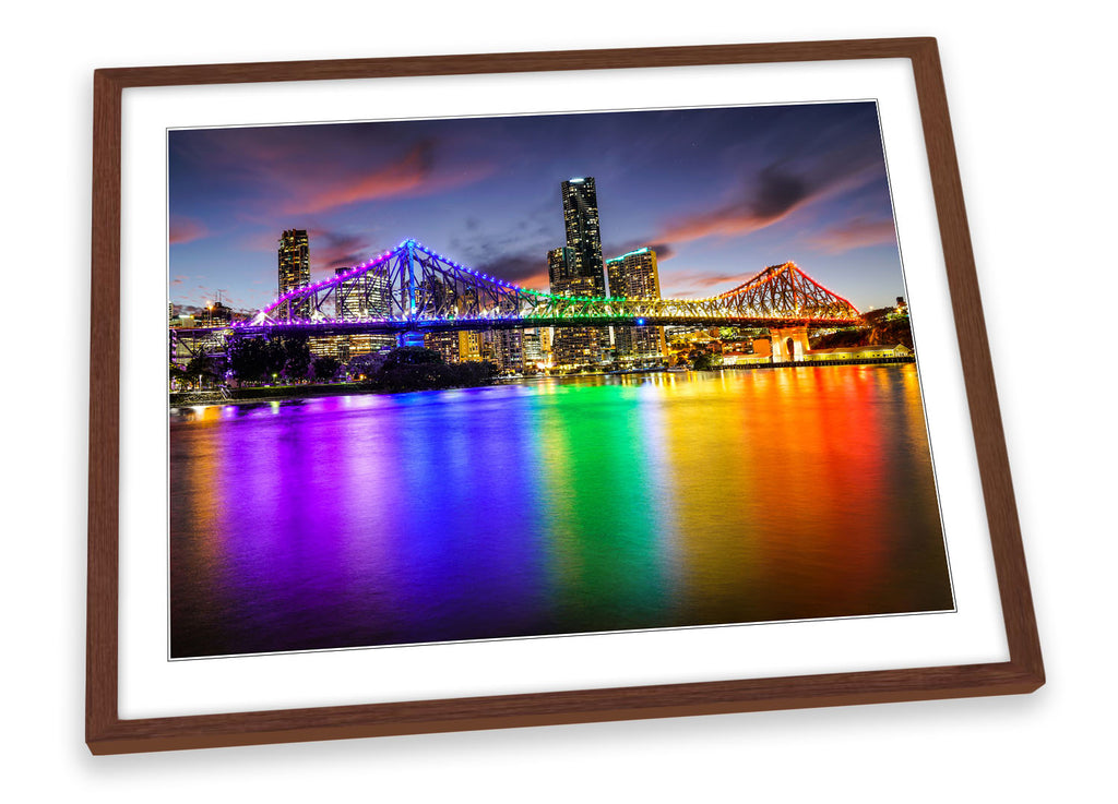 Rainbow Bridge Brisbane Multi-Coloured Framed