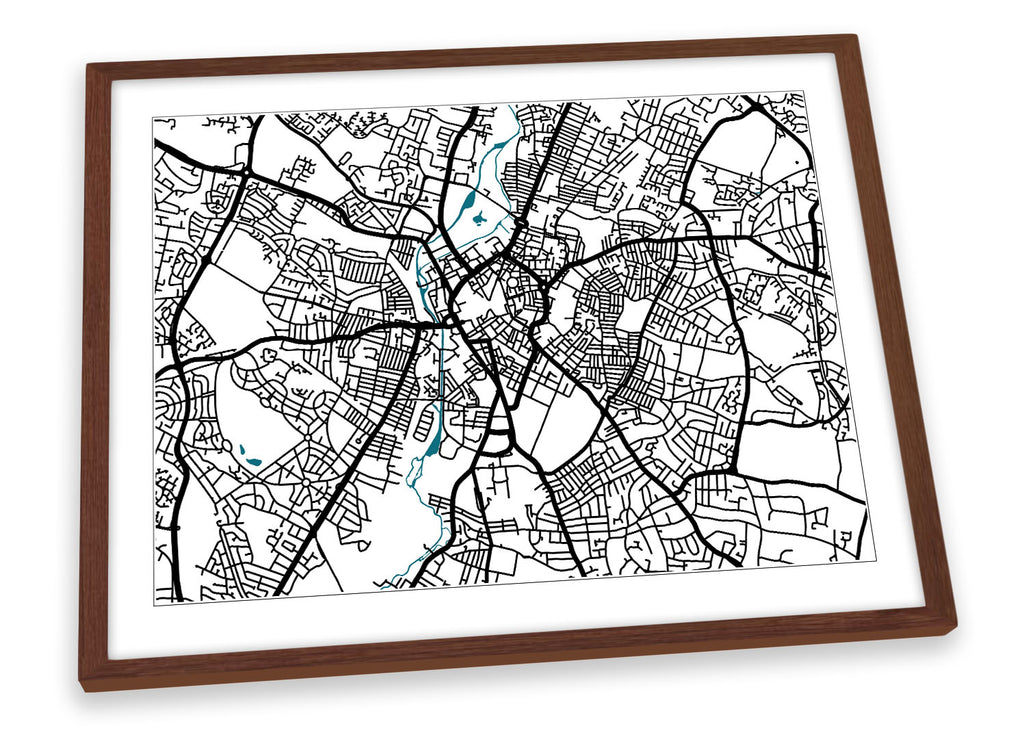 Leciester Map City Minimalistic Modern Framed