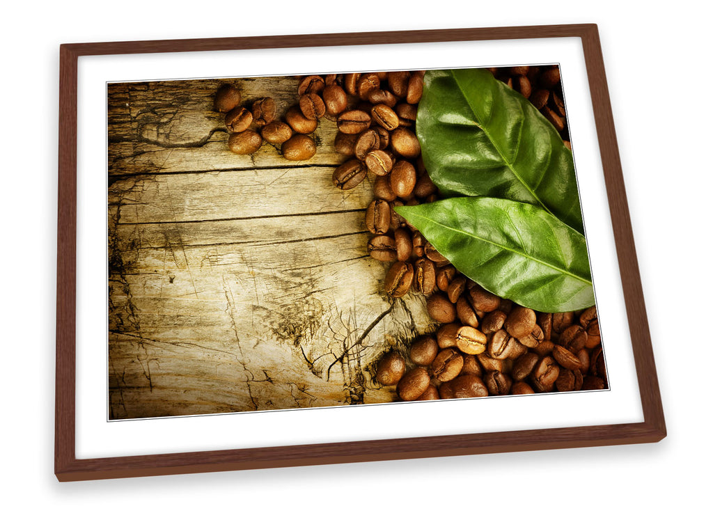 Coffee Beans Brown Leaf Kitchen Framed