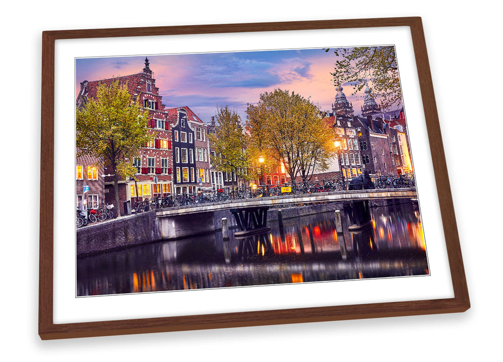Amsterdam Cityscape Sunset Multi-Coloured Framed