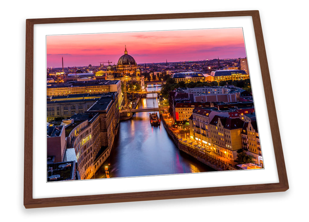 Berlin City Skyline River Pink Framed