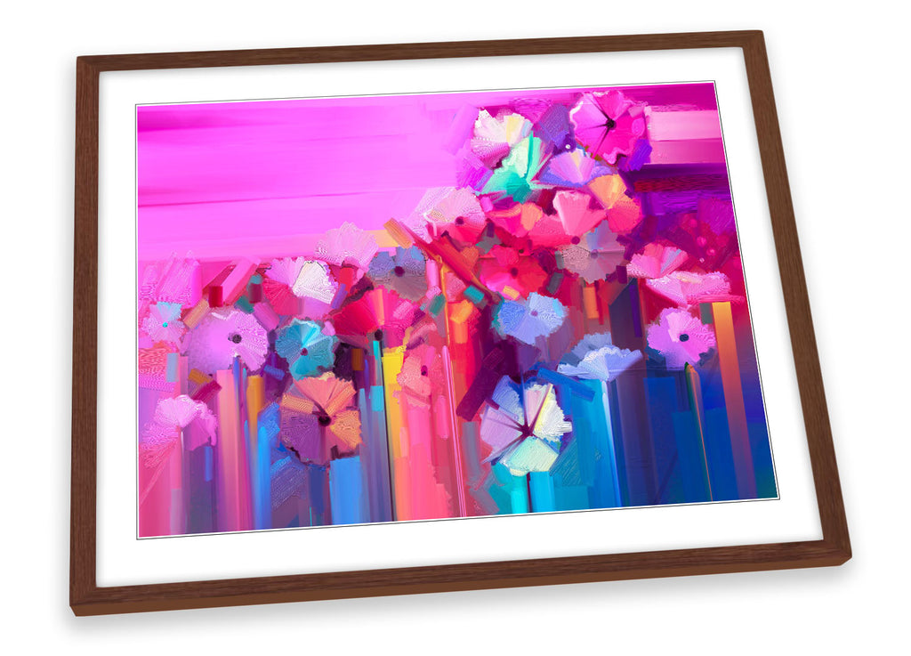 Pink Floral Flowers Modern Framed