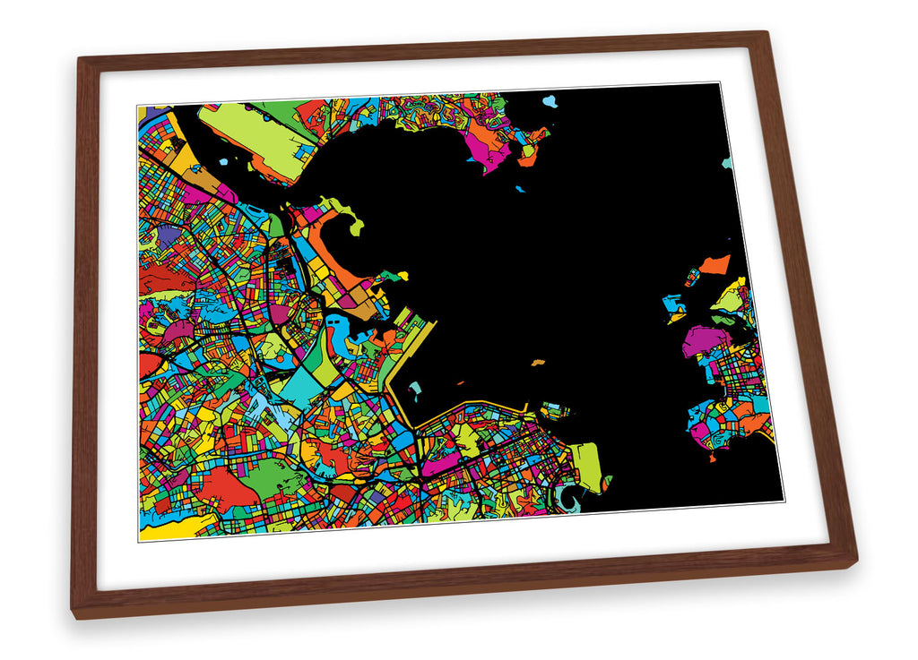 Rio de Janerio City Modern Map Multi-Coloured Framed