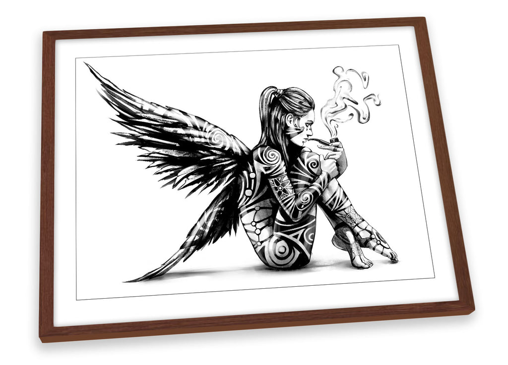 Tattoo Angel Wings Smoking Black & White Framed