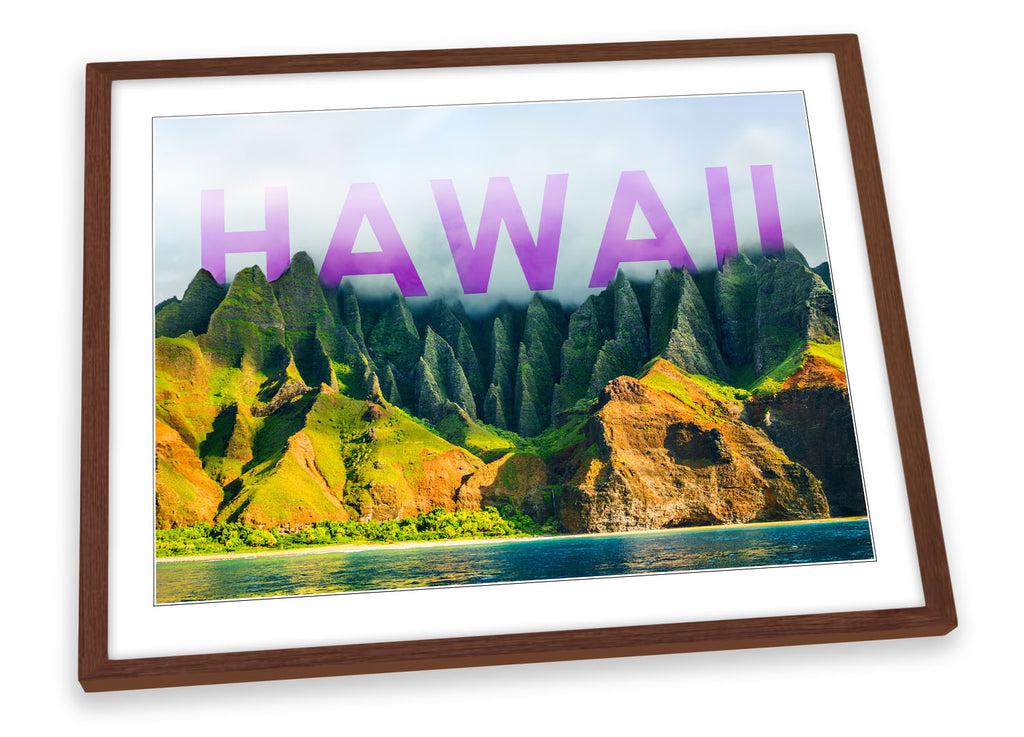 Hawaii Landscape Mountains Multi-Coloured Framed