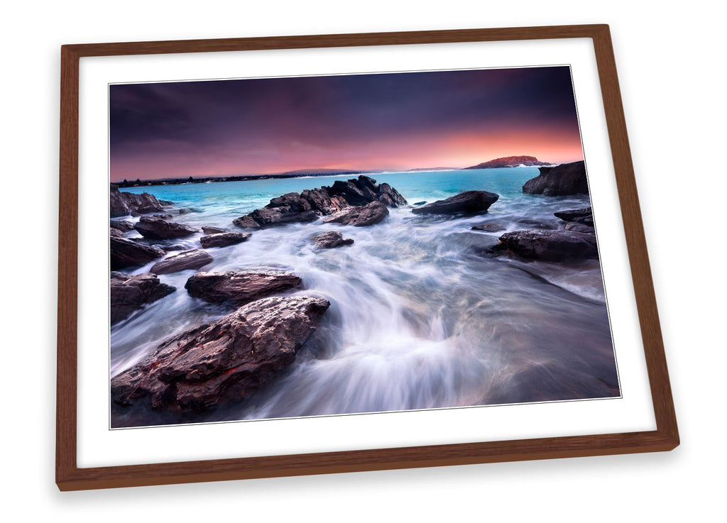 Sunset over Beach Seascape Framed