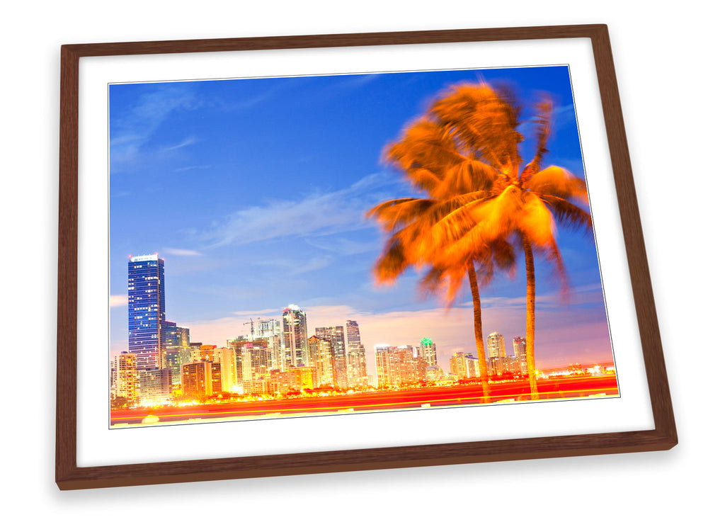 Miami Florida City Skyline Palm Tree Framed