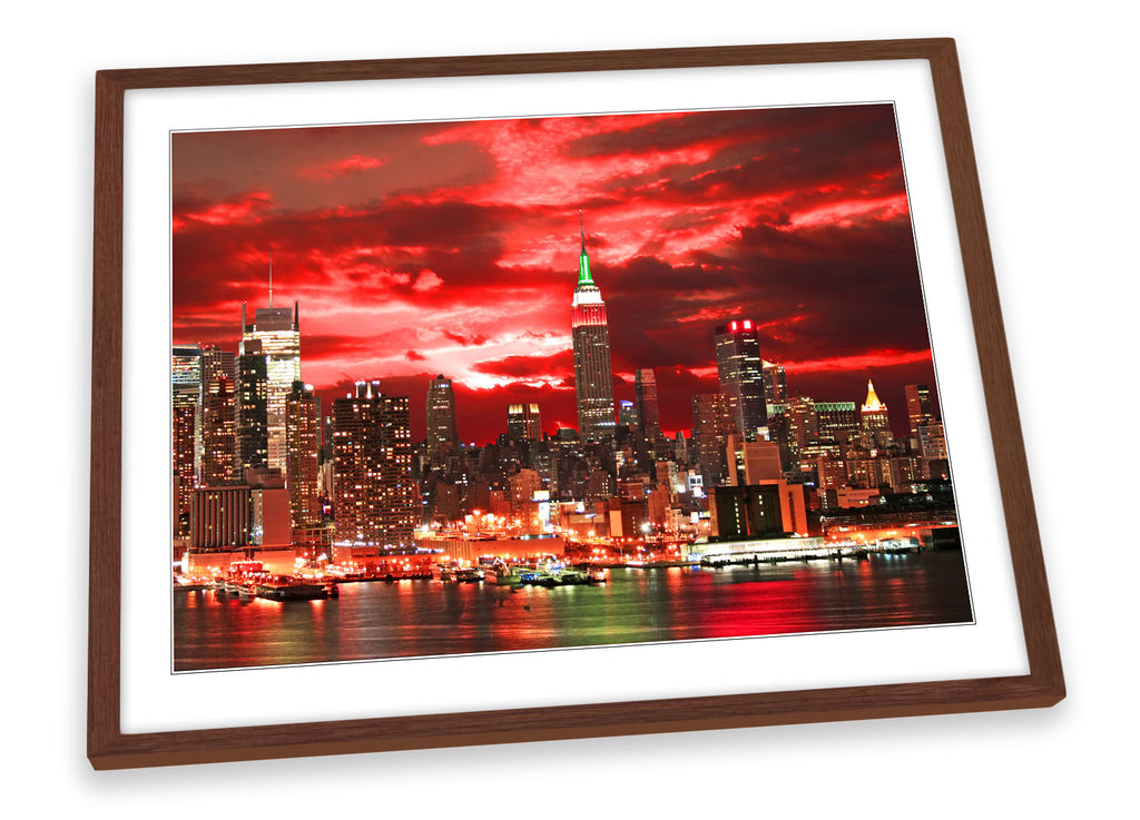 New York City Red Sunset Framed