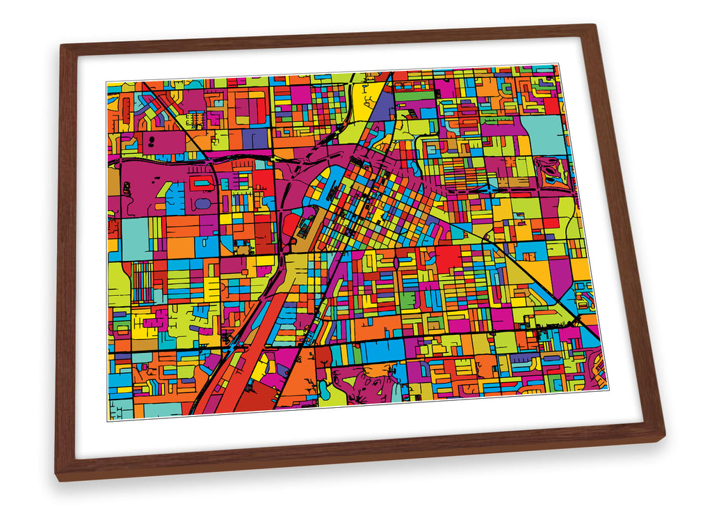 Las Vegas City Modern Map Multi-Coloured Framed