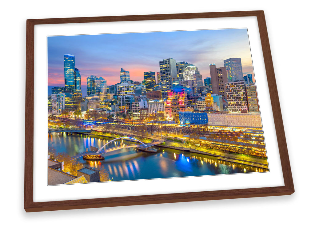 Melbourne Australia City Multi-Coloured Framed