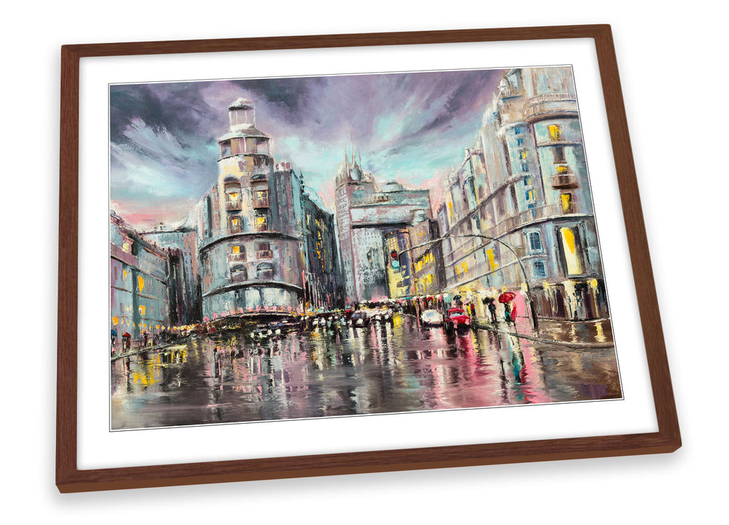 Gran Via Madrid Cityscape Multi-Coloured Framed