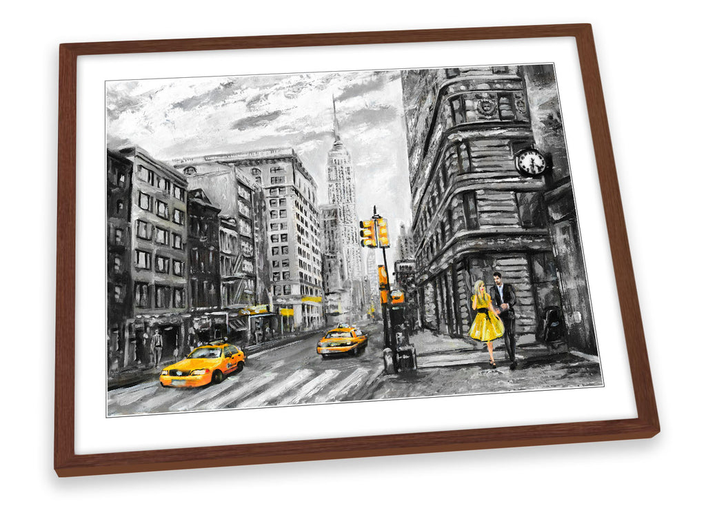 New York City Taxi Cabs Grey Framed