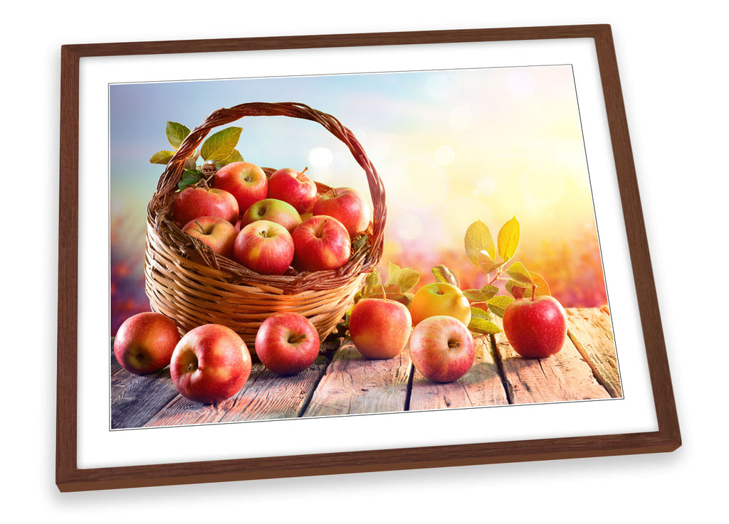 Apple Basket Fruit Sunset Red Framed