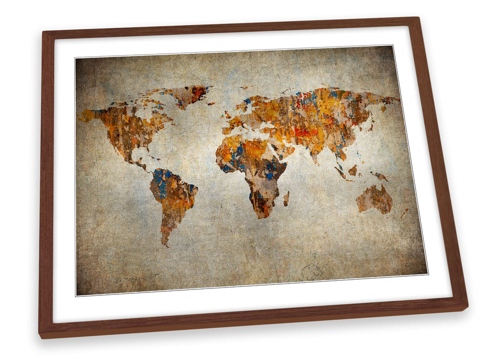 Map Of World Grunge Framed