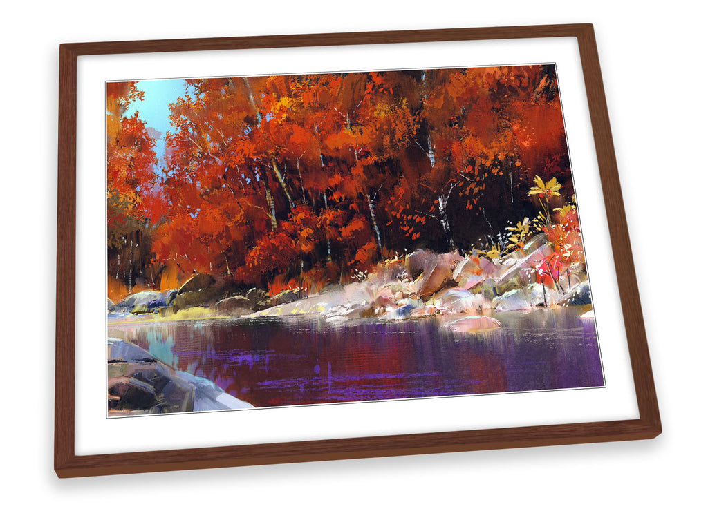 Orange Forest River Landscape Framed