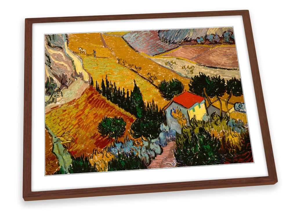 Vincent Van Gogh Landscape House and Ploughman Framed