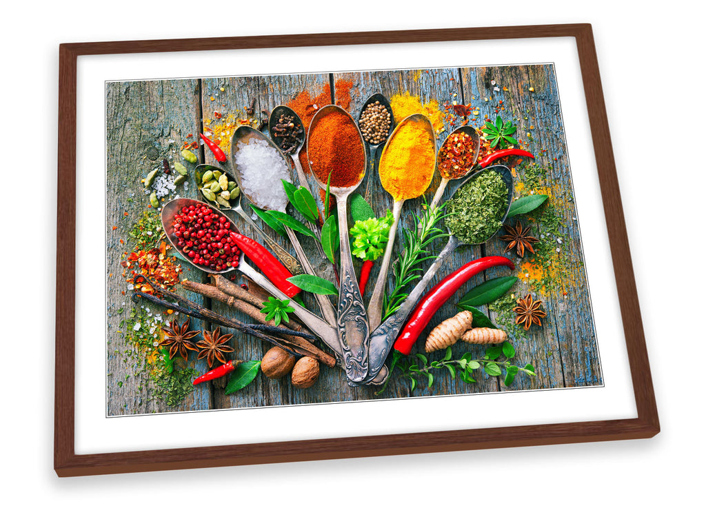 Herbs and Spices Spoons Multi-Coloured Framed