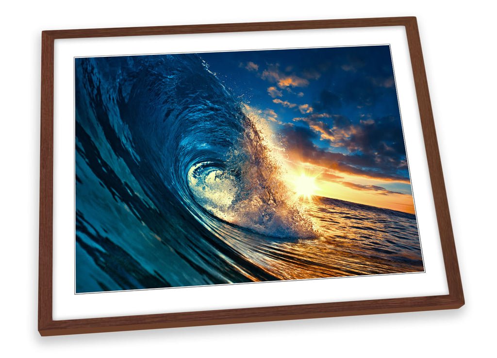 Crashing Ocean Wave Surf Blue Framed