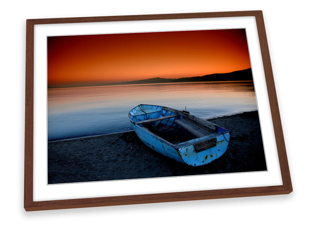 Sunset Beach Boat Seascape Framed