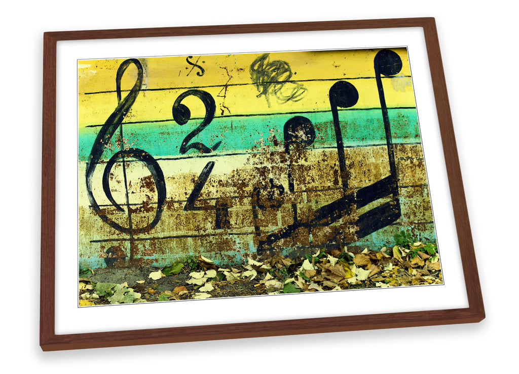 Abstract Grunge Music Notes Framed