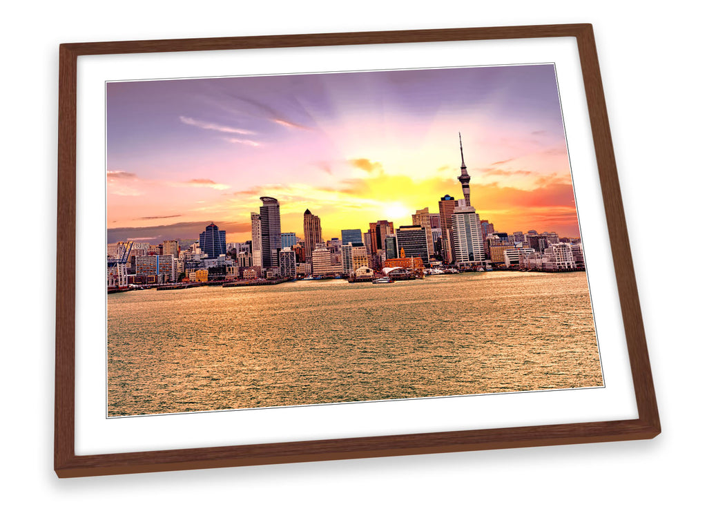 Auckland New Zealand Skyline Multi-Coloured Framed