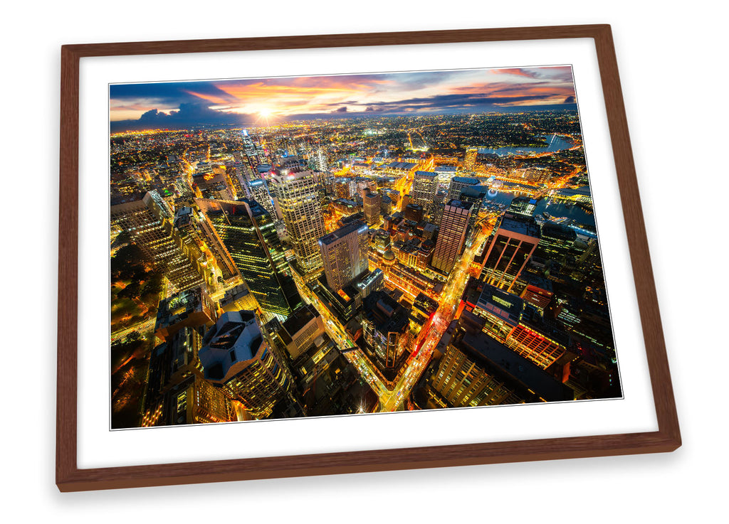 Sydney City Skyline Sunset Multi-Coloured Framed